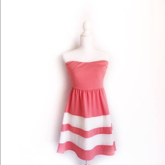 Pink Owl Coral/White Flare Dress - Picture 1 of 3